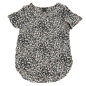 Black and White Cheetah Animal Print Short Sleeve Blouse Size S